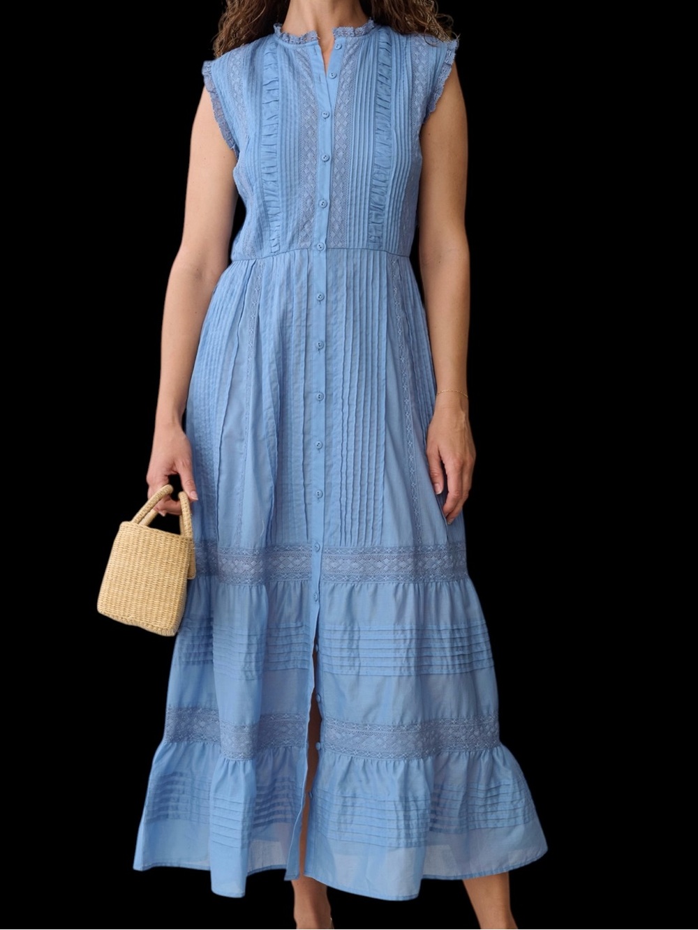 Primrose Cotton Dress Sleeveless Button-Front Blue Maxi Dress